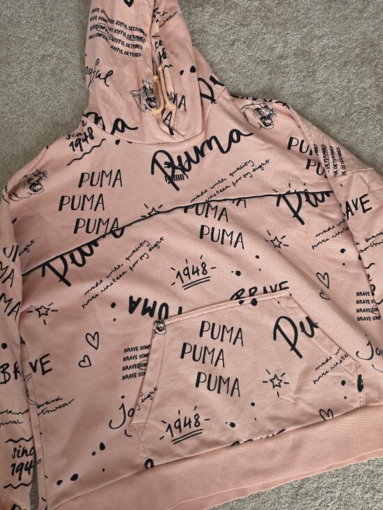 Puma Sweaters - Puma Blush Pink All-Over Graffiti Print Pullover Hoodie Size L